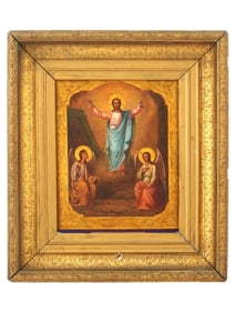 ANTIQUE RUSSIAN ORTHODOX RESURRECTION ICON FRAMED