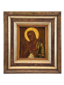 ANTIQUE 19TH C RUSSIAN ORTHODOX ICON JOHN THE BAPTIST