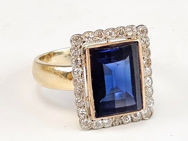 ANTIQUE RUSSIAN 14K GOLD SAPPHIRE DIAMONDS RING