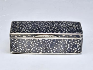 LARGE ANTIQUE RUSSIAN SILVER NIELLO SNUFF TOBACCO BOX