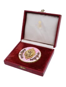 RUSSIAN GILT SILVER ENAMEL POWDER CASE WTH GEMSTONES