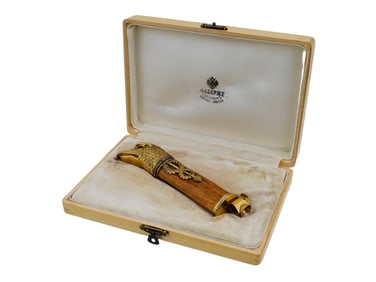 RUSSIAN GILT SILVER EAGLE HEAD CIGAR CUTTER W DIAMONDS