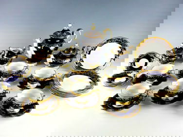 LARGE GERMAN ECHT WEIMAR KOBALT PORCELAIN SERVICE