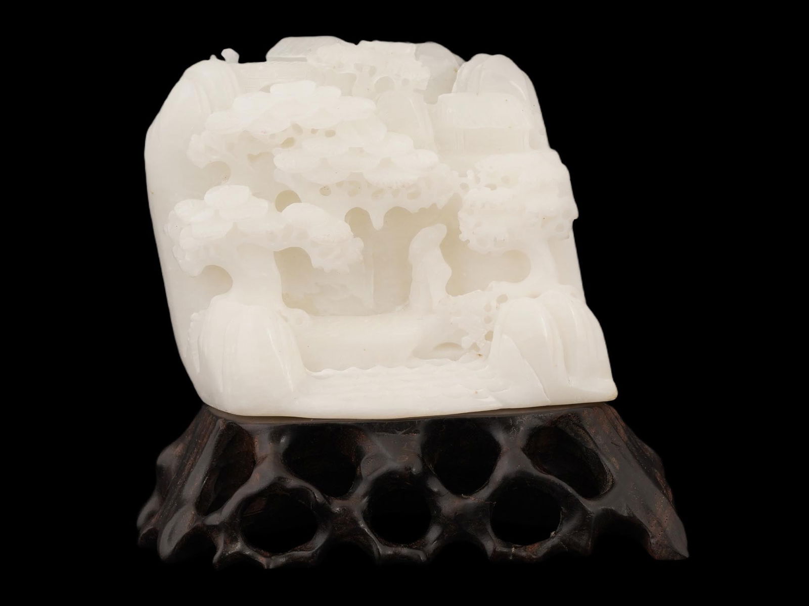 ANTIQUE CHINESE QING WHITE JADE CARVING WITH STAND (1 of 8)