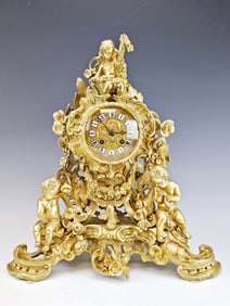 LARGE ANTIQUE FRENCH LOUIS XV STYLE ORMOLU MANTEL CLOCK