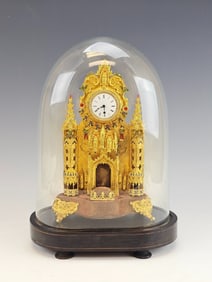 ANTIQUE 19 C EUROPEAN GILT BRONZE ENAMEL MANTEL CLOCK