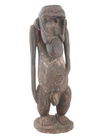 CENTRAL AFRICA GABON FANG CARVED WOOD MONKEY FIGURE
