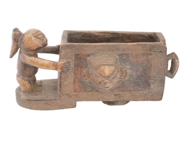 AFRICAN DENGESE HAND CARVED WOODEN CEREMONIAL DRUM