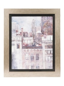 VINTAGE COLOR PRINT DEPICTING CITYSCAPE FRAMED