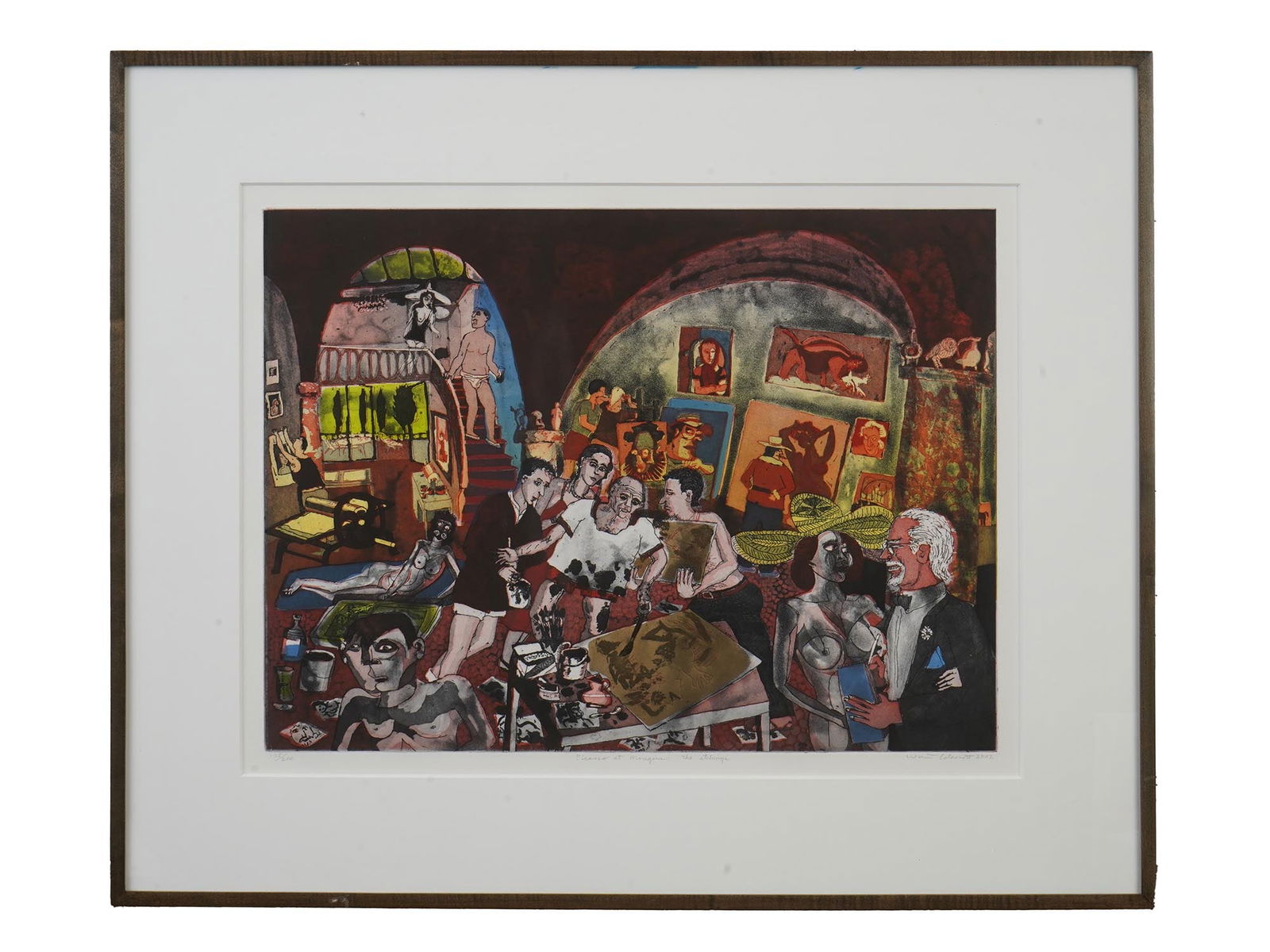 AMERICAN ETCHING BY WARRINGTON WICKHAM COLESCOTT JR: An American limited edition etching by Warrington Wickham Colescott, Jr., 1921 to 2018, titled Picasso at Mougins: The Etchings, 2002. Numbered 125 of 200 lower left. Signed and dated 2002 in pencil l