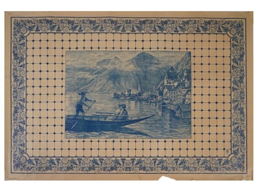 VINTAGE GERMAN ART POSTER TILES LAKE HALLSTATT