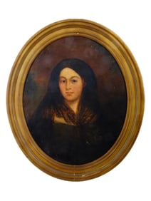 ANTIQUE GERMAN SCHOOL OIL FEMALE PORTRAIT PAINTING