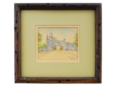 CANADIAN MIXED MEDIA PAINTING W POSTAGE STAMPS SIGNED