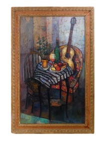 AMERICAN PAINTING BRUNO ZUPAN STILL LIFE WITH GUITAR