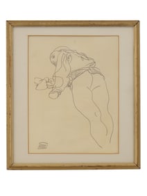 ATTR EGON SCHIELE FEMALE PORTRAIT PENCIL PAINTING