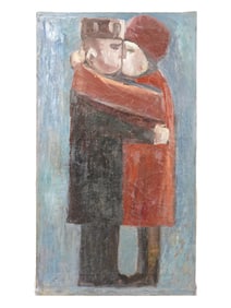 LEV TABENKIN RUSSIAN KISSING COUPLE OIL PAINTING 1982
