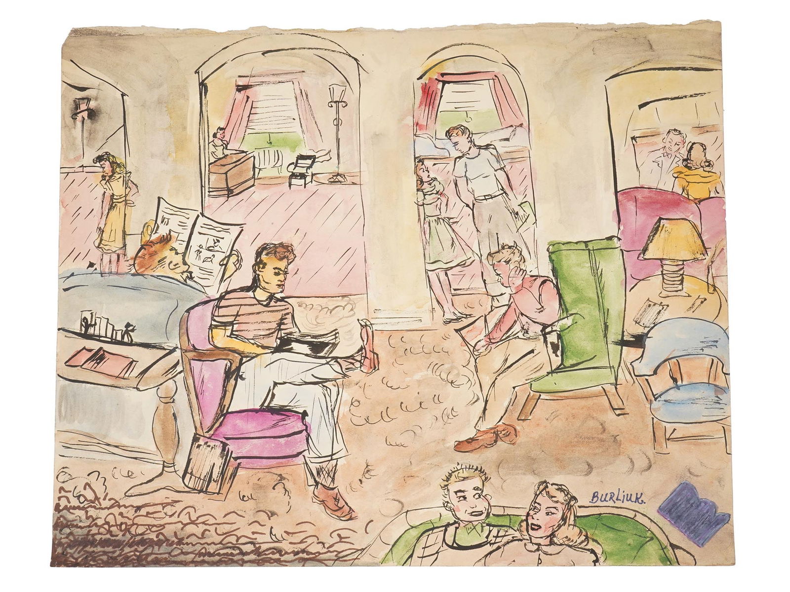 ATTR DAVID BURLIUK RUSSIAN MIXED MEDIA PAINTING (1 of 4)