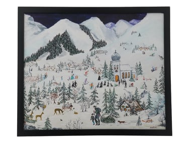 ATTR DAVID BURLIUK RUSSIAN SNOW LANDSCAPE OIL PAINTING