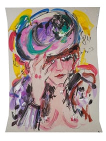 ATTR TO ANATOLY ZVEREV RUSSIAN MIXED MEDIA PAINTING