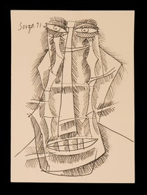 MID CENTURY INDIAN SCHOOL PAINTING SIGNED SOUZA 1971