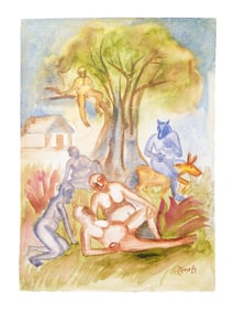 INDIAN WATERCOLOR PAINTING SIGNED BHUPEN KHAKHAR