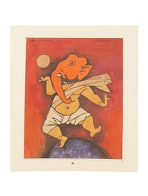 INDIAN WATERCOLOR PAINTING AFTER MAQBOOL HUSAIN W COA