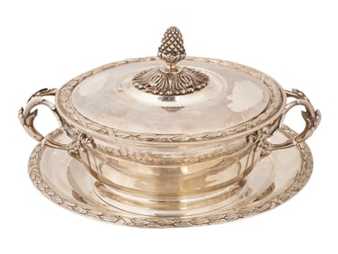 LARGE RUSSIAN SILVER CENTERPIECE WITH MATCHING PLATE