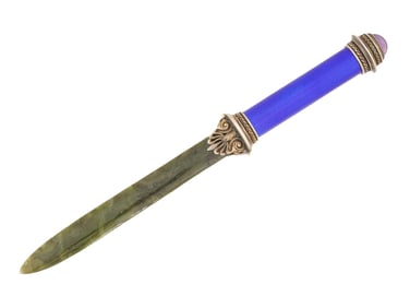 RUSSIAN GILT SILVER ENAMEL GEMSTONE LETTER OPENER