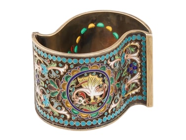 RUSSIAN GILT SILVER PLIQUE A JOUR ENAMEL NAPKIN RING