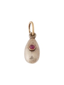 RUSSIAN 14K GOLD AND SILVER EASTER EGG PENDANT W RUBY