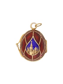 LARGE RUSSIAN RUBIES SILVER ENAMEL EASTER EGG PENDANT