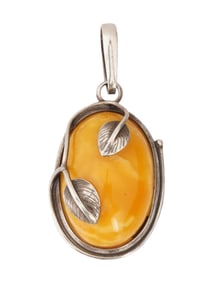 NATURAL BALTIC AMBER AND STERLING SILVER PENDANT