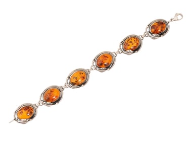 VINTAGE BALTIC AMBER AND STERLING SILVER BRACELET