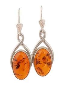 STERLING SILVER AND BALTIC AMBER DANGLE EARRINGS