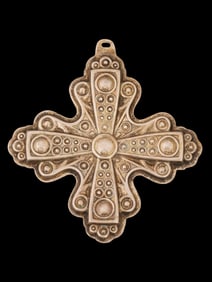 LARGE SILVER REED BARTON CROSS CHRISTMAS TREE ORNAMENT