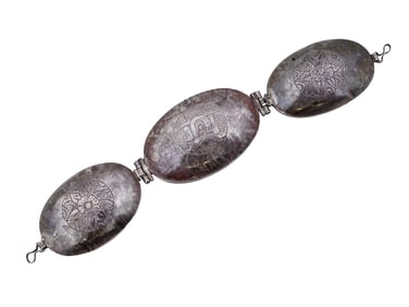 ANTIQUE ETHIOPIAN SILVER AND AGATE BAZUBAND