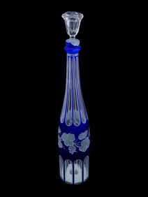 BOHEMIAN CUT CRYSTAL CARAFE DECANTER W STOPPER