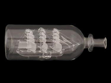 GLASS SHIP IN A GLASS BOTTLE NAUTICAL FOLK ART