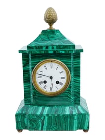 ANTIQUE 19TH C FRENCH MALACHITE MANTEL CLOCK
