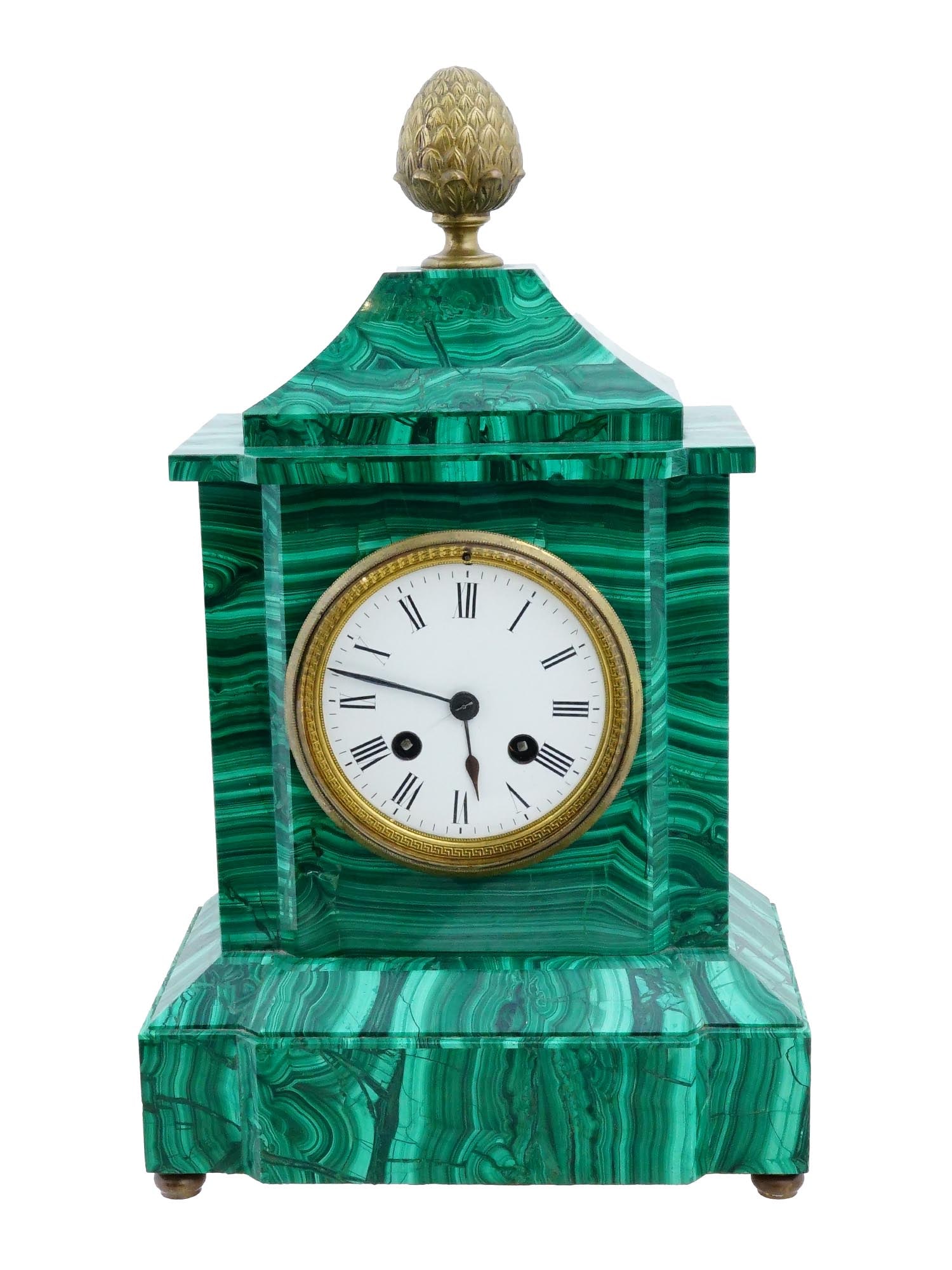 ANTIQUE 19TH C FRENCH MALACHITE MANTEL CLOCK (1 of 14)