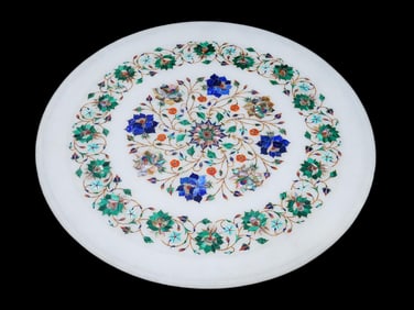 VINTAGE MARBLE SEMI PRECIOUS SHELLS INLAY MOSAIC PLATE
