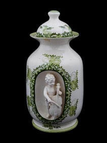 VINTAGE ITALIAN PORCELAIN VASE WITH A BOY FIGURINE