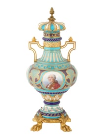 19TH C ROYAL SEVRES HAND PAINTED PORCELAIN LIDDED URN