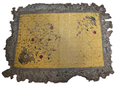 ANTIQUE CONTINENTAL SILK EMBROIDERED SHAWL