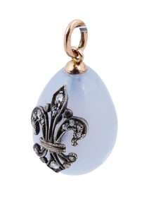 RUSSIAN GOLD SILVER CHALCEDONY EASTER EGG PENDANT
