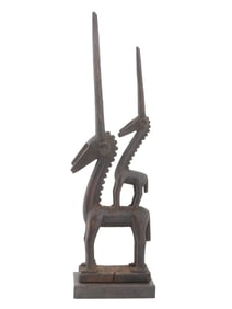 AFRICAN MALI BAMBARA CARVED WOODEN ANTELOPES FIGURINE