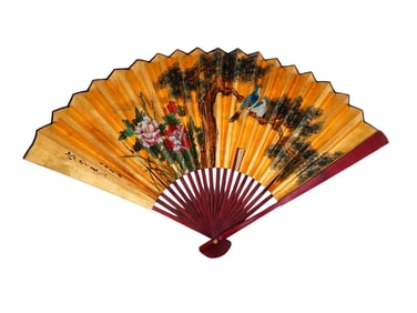 JAPANESE CALLIGRAPHY HAND PAINTED PAPER WOOD FAN
