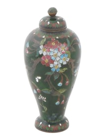 ANTIQUE JAPANESE MEIJI CLOISONNE ENAMEL LIDDED VASE