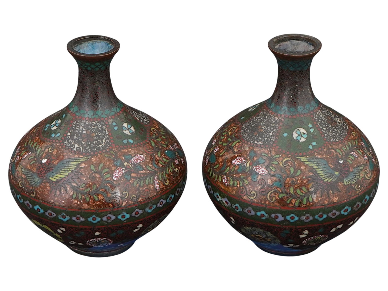 ANTIQUE JAPANESE MEIJI ERA CLOISONNE ENAMEL BUD VASES (1 of 7)