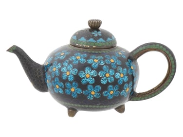 ANTIQUE JAPANESE MEIJI CLOISONNE ENAMEL LIDDED TEAPOT